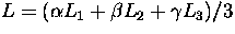 $L = (\alpha L_1 + \beta L_2 + \gamma L_3)/3$